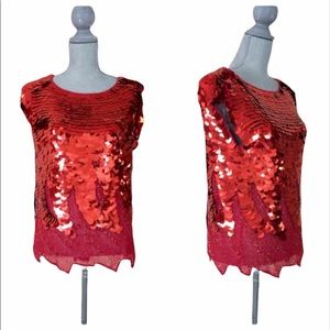 Vintage red sequin blouse, S
